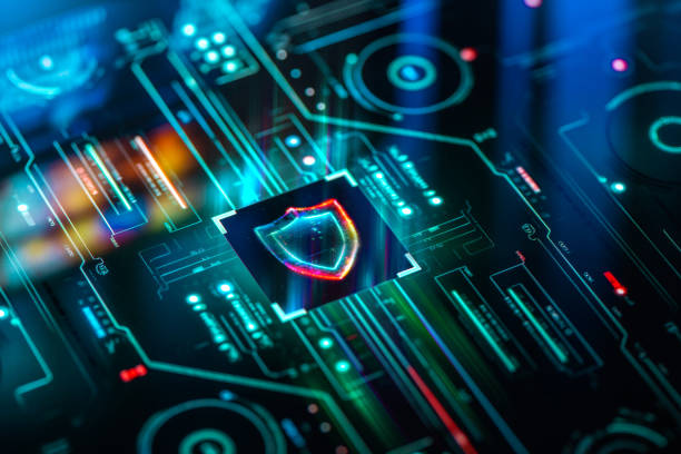digital security and privacy background. cyber and crypto security shield on futuristic screen technology background. - 互联网 個照片及圖片檔